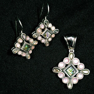 925 Sterling Silver CSX Thai Abalone Earring and Pendant Necklace Set